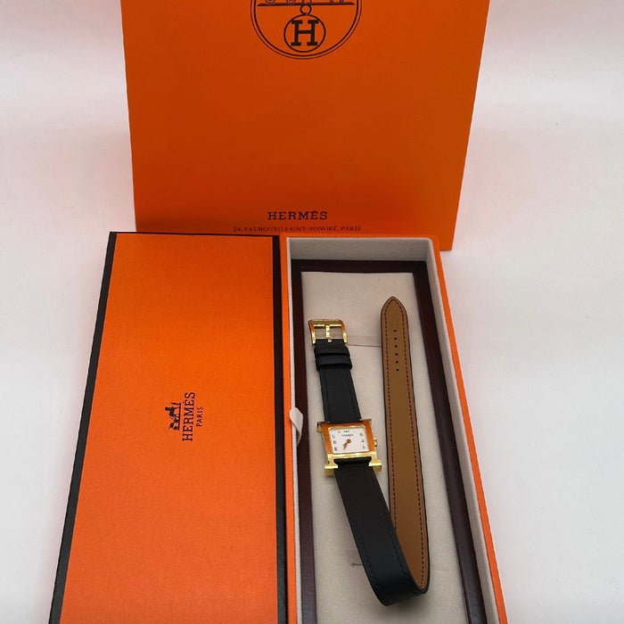 “H” Gold With Black Strap Watch