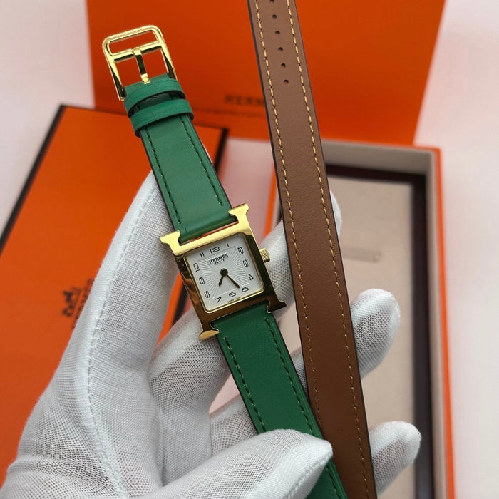 “H” Gold With Green Strap Watch