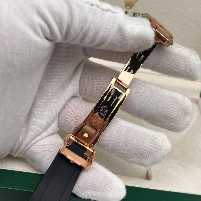 Rolex Daytona Leather  Watch Band Rubber Black RoseGold Dial 40mm (5A+)