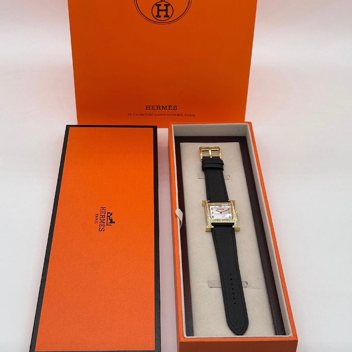 H Gold Stress With Black Strap Watch