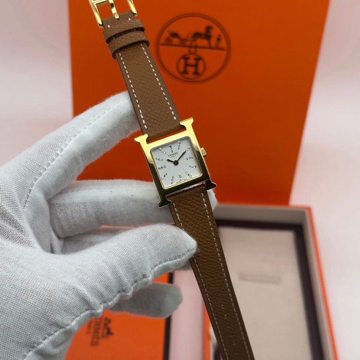 H Gold Stress Dial With Tan Leather Strap Watch