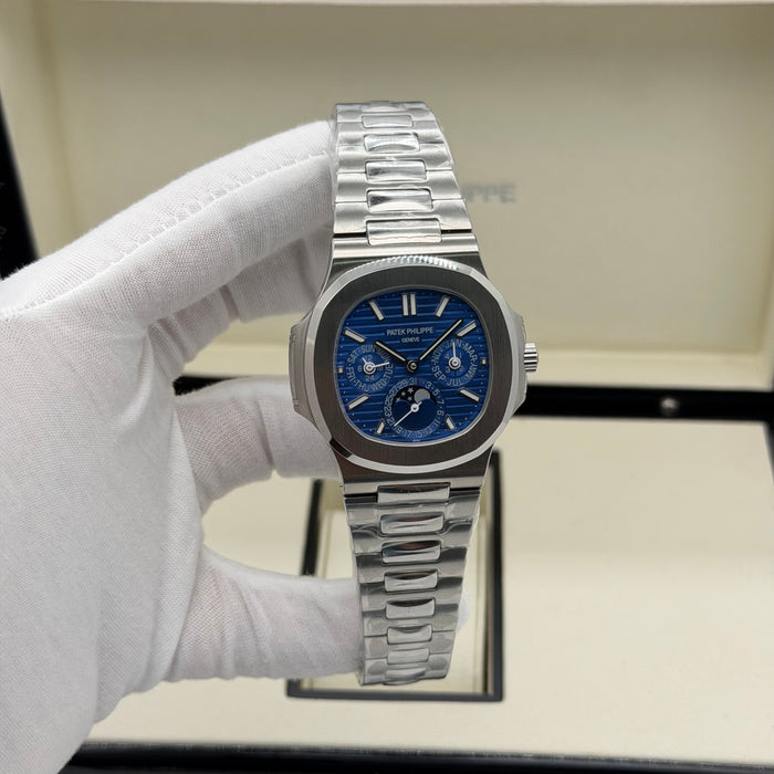 Patek Philippe Nautilus annual calendar Blue dial and integrated moon phase sub-dial Swiss Super Clone