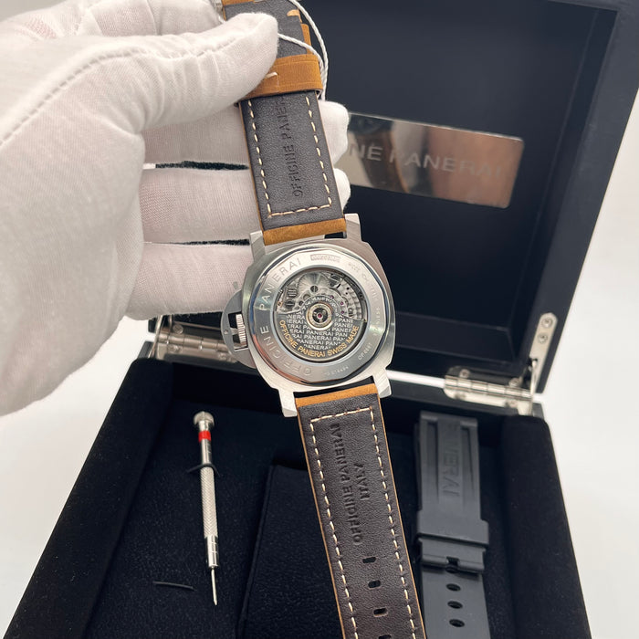 Panerai Luminor Titanium watch 44mm brushed titanium case and a brown leather strap