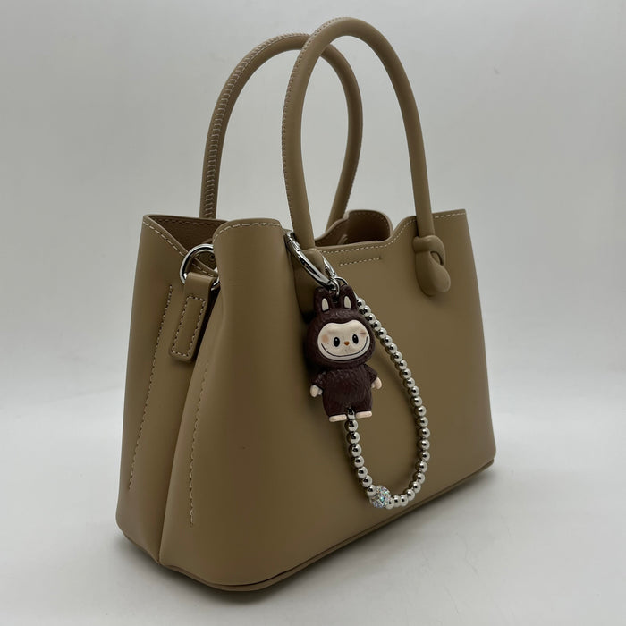 Genuine Leather Women Mini Cross Bag With Labubu Charm