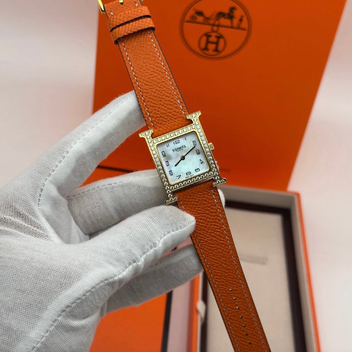 H Stress Gold With Orange Leather Strap Watch