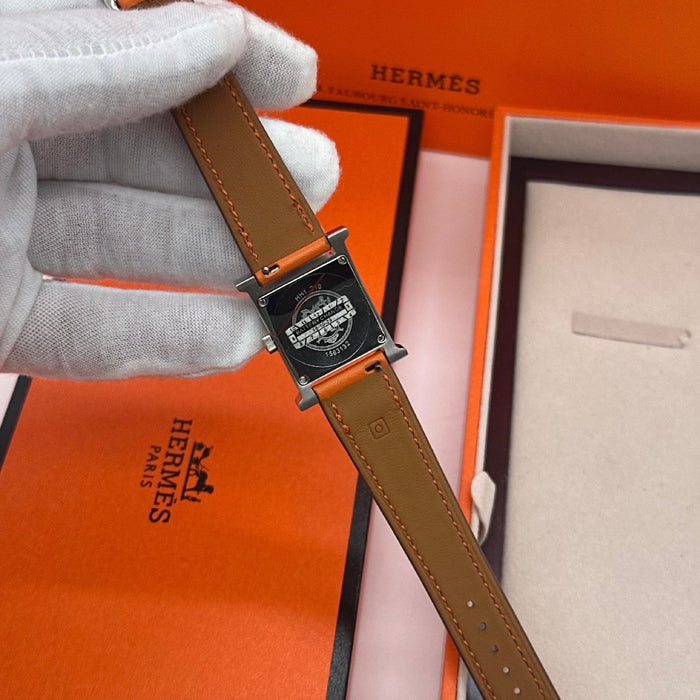H Silver Stress Dial With Orange Leather Strap