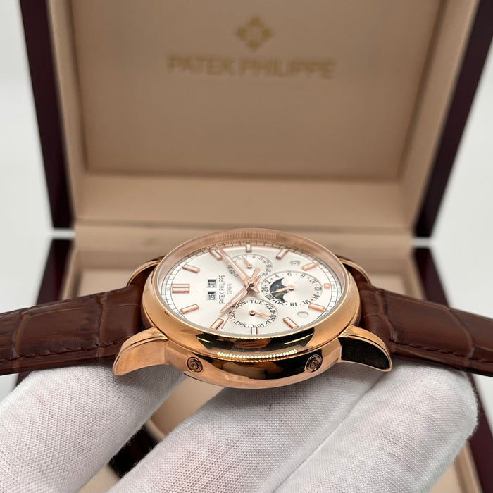 Patek Philippe Open Heart Automatic Silver Case With brown leather Strap