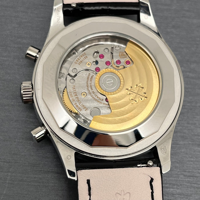Patek Philippe Annual Calendar Chronograph (ref. 5960P-016) platinum case and a black Swiss Super Clone