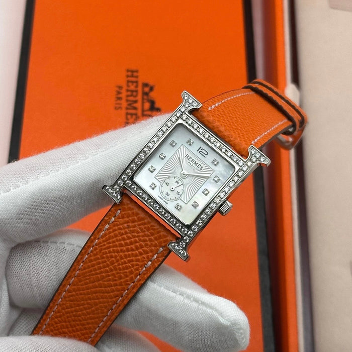 Chrono H Gold Diamond Dial With Orange Leather Strap Watch