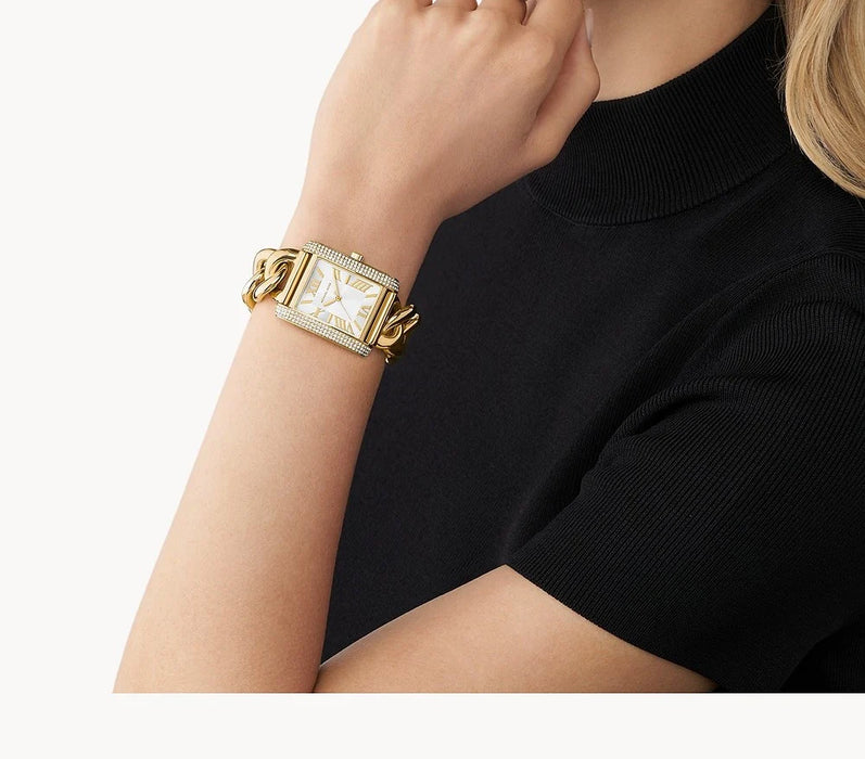 Michael Kors Oversized Emery Pavé Gold-Tone Watch Mk7300 Authentic
