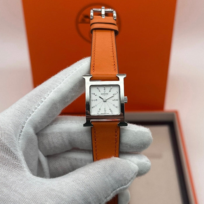 H Silver Stress Dial With Orange Leather Strap