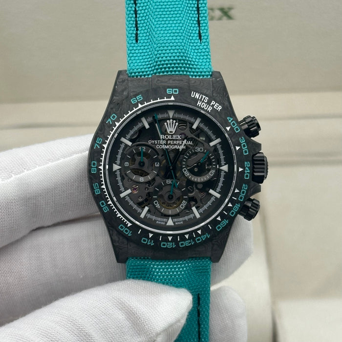 Rolex Cosmograph Daytona carbon case and a Tiffany blue nylon strap 40mm Swiss Super Clone