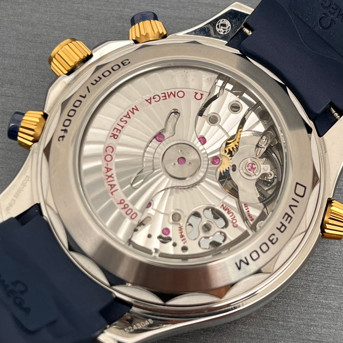 Omega Seamaster Diver 300M 44mm Chronograph in two-tone steel and yellow gold on a blue rubber strap Swiss Super Clone