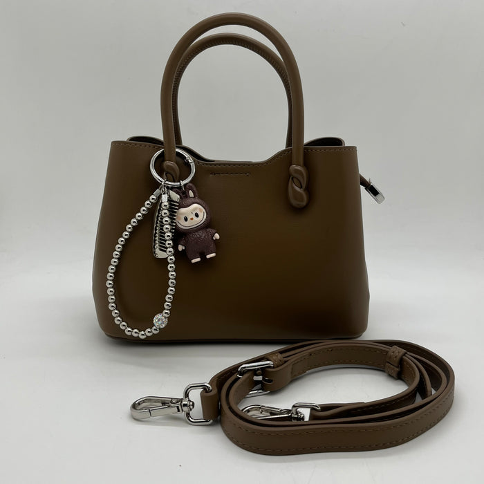 Genuine Leather Women Mini Cross Bag With Labubu Charm