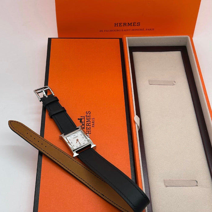 “H” Silver With Black Strap Watch