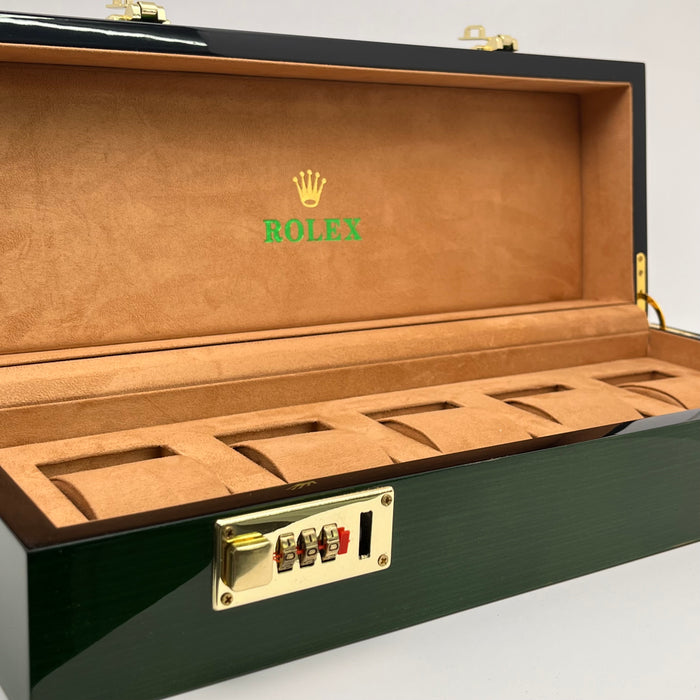 Rolex Luxury Green Wooden 5- Slot Watch