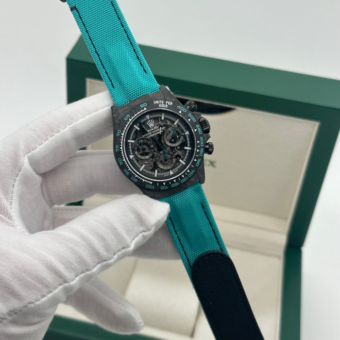 Rolex Cosmograph Daytona carbon case and a Tiffany blue nylon strap 40mm Swiss Super Clone