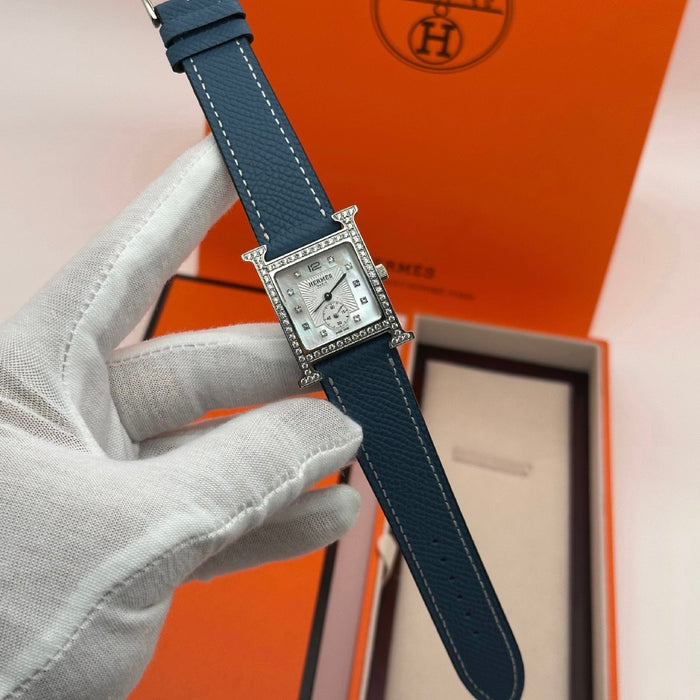 Chrono H Gold Diamond Dial With Blue Leather Strap Watch