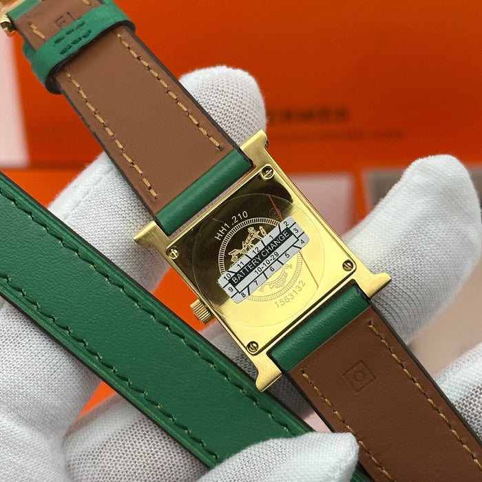 “H” Gold With Green Strap Watch