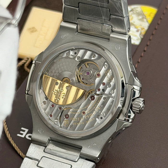 Patek Philippe Nautilus annual calendar dark ribbed dial and integrated moon phase sub-dial Swiss Super Clone