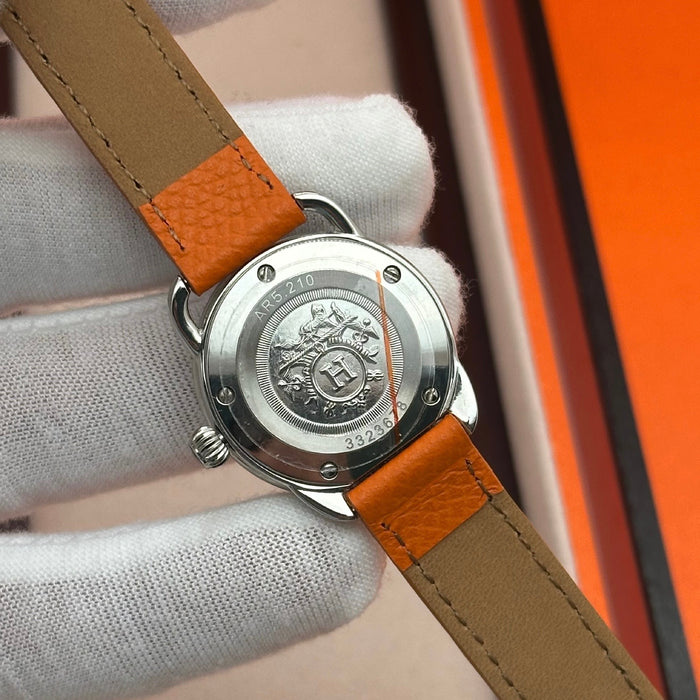Arceau Silver In Steel With Orange Leather Strap