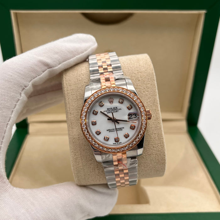 Rolex Lady Datejust White Dial Diamond Bezel 31MM - Jubilee Bracelet (5A+)