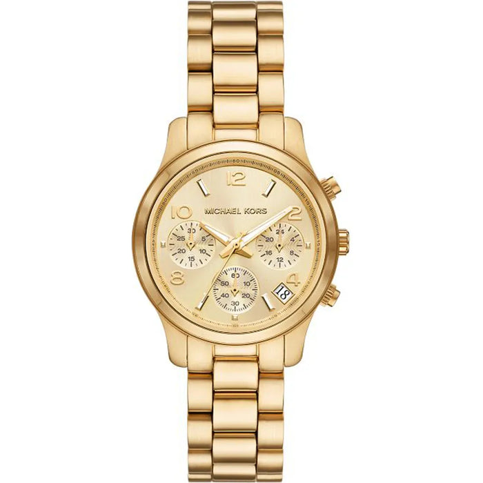 Michael Kors Lexington MK7377 Chronograph Ladies Champagne Dial Gold Stainless Steel Strap Authentic