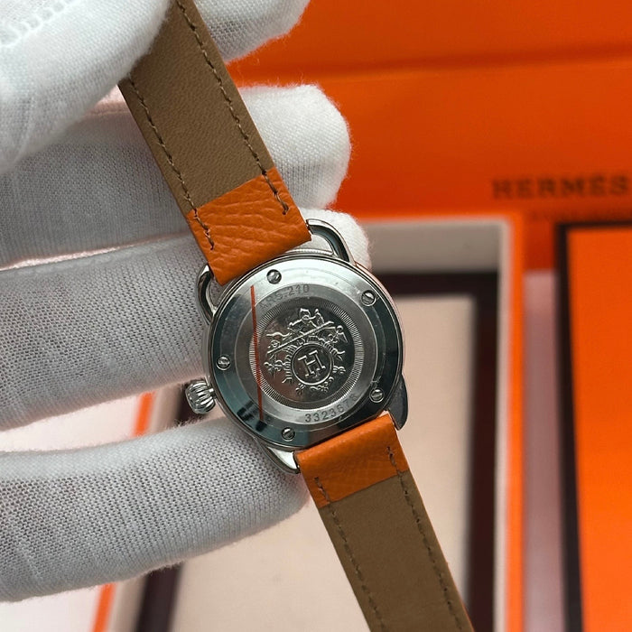Arceau Silver In Steel With Orange Leather Strap