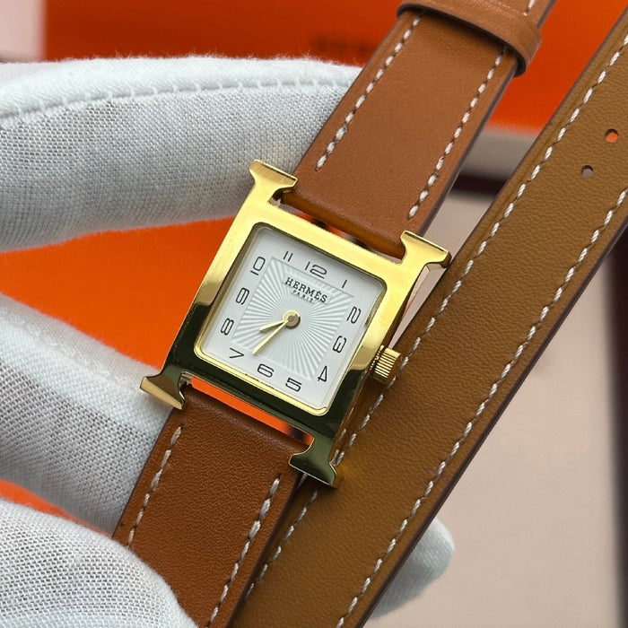 “H” Gold With Brown Strap Watch