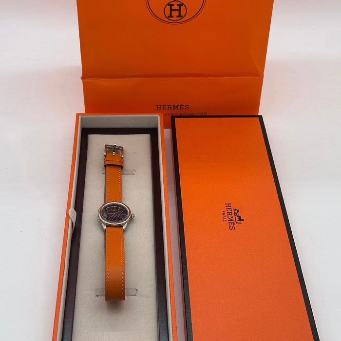 Arceau Silver In Steel With Orange Leather Strap
