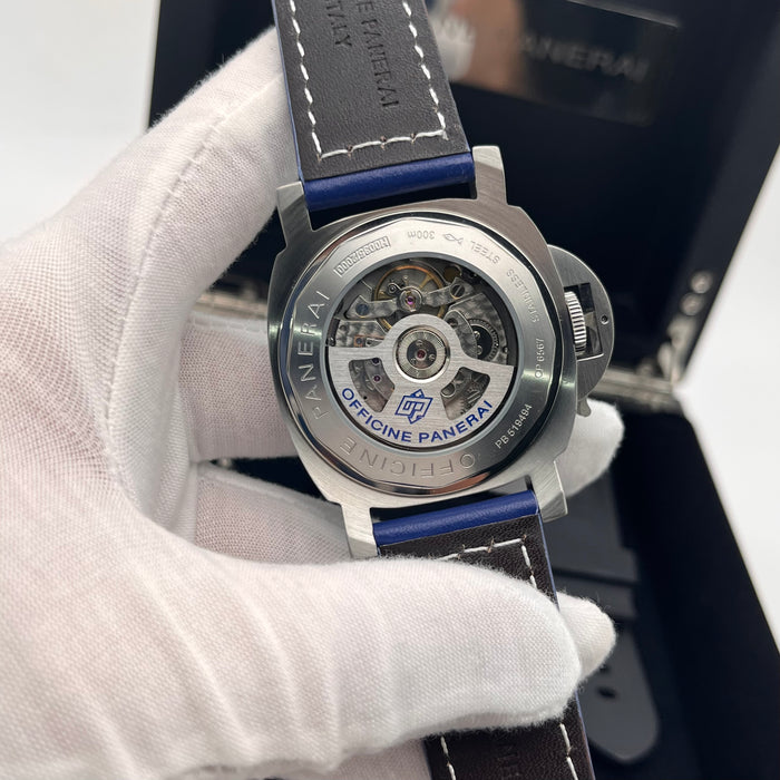 Panerai Luminor BiTempo 44mm stainless steel case and a blue sun-brushed dial