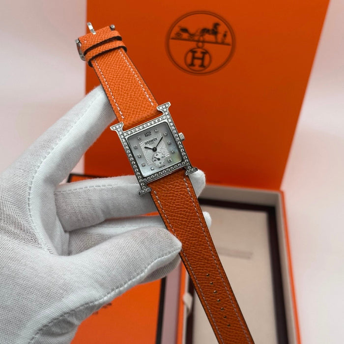Chrono H Gold Diamond Dial With Orange Leather Strap Watch