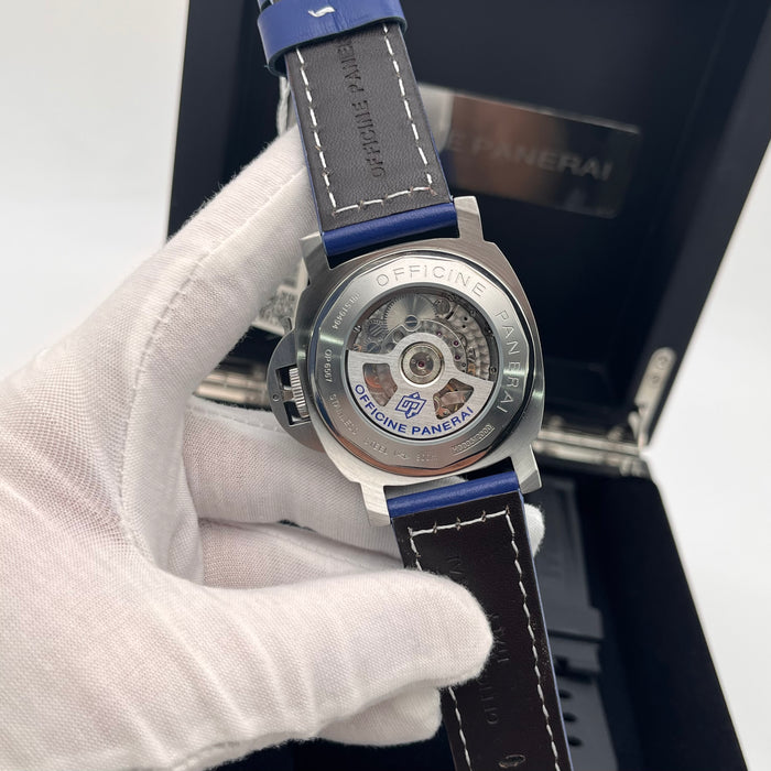 Panerai Luminor BiTempo 44mm stainless steel case and a blue sun-brushed dial