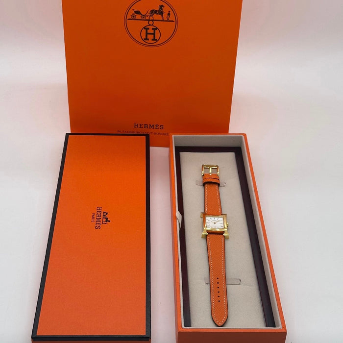 H Gold Black Dial With Orange Leather Strap Watch