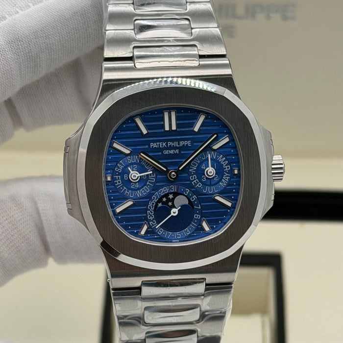 Patek Philippe Nautilus annual calendar Blue dial and integrated moon phase sub-dial Swiss Super Clone