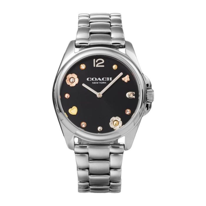 Coach New York Silver Women’s Watch – Black Decorative Dial & Stainless Steel Bracelet 14504024 - Authentic
