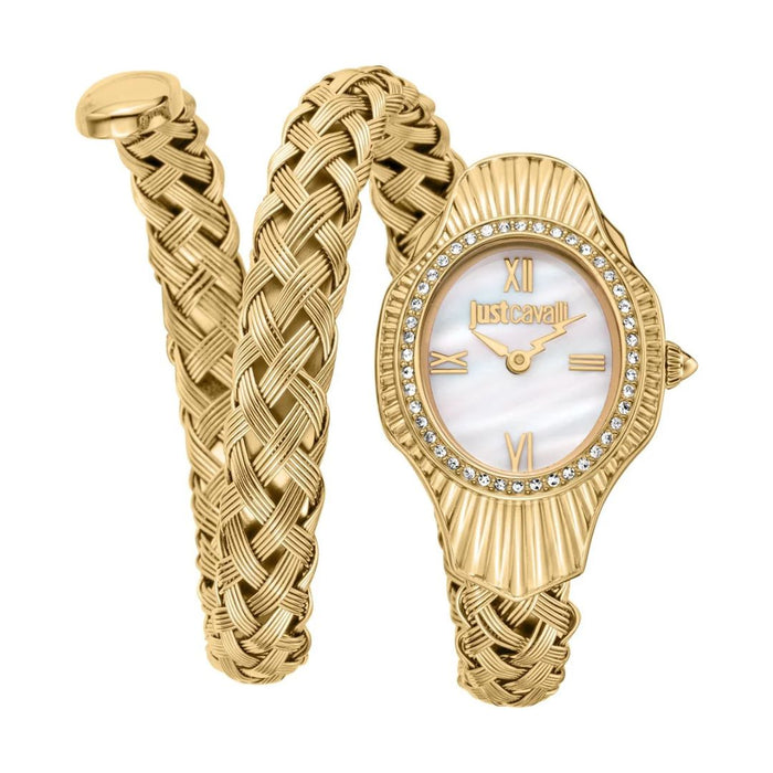 Just Cavalli Women’s Wrap Bracelet Watch – Gold with Crystal Bezel JC1L305M0025 - Authentic