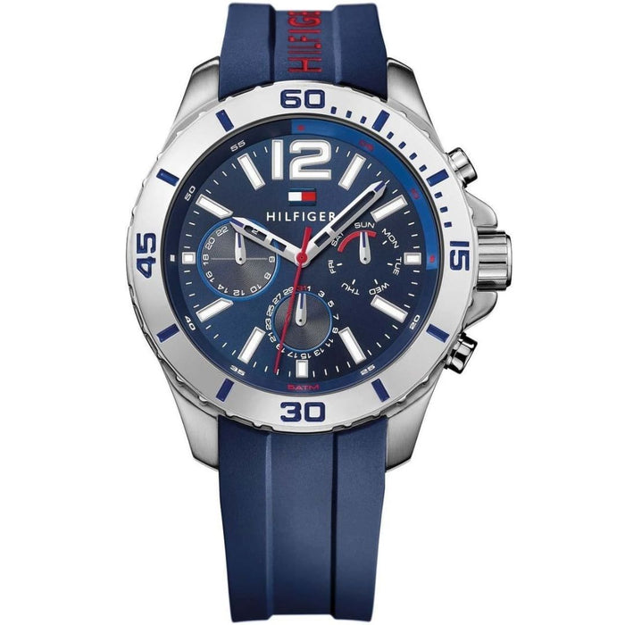 Tommy Hilfiger Chronograph Blue Dial Silver Case & Blue Rubber Strap 1791142 - Authentic