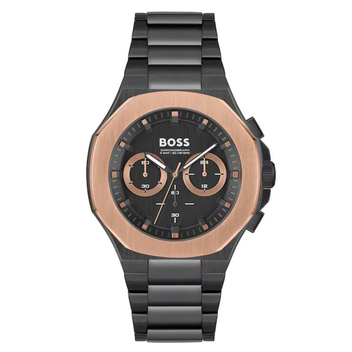 Hugo Boss Pioneer Chronograph – Black & Rose Gold Steel | 5ATM 1514090 - Authentic