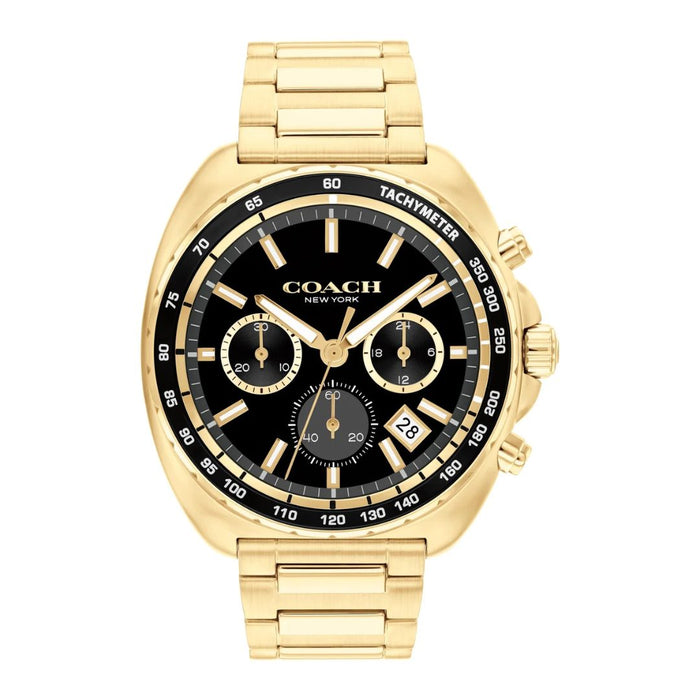 Coach Men’s Gold-Tone Chronograph Watch with Black Dial & Tachymeter 14602703 - Authentic