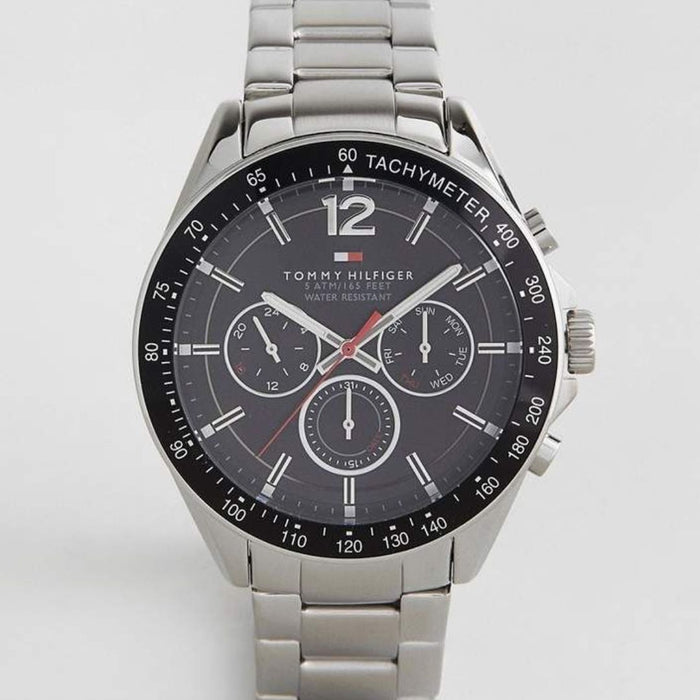 Tommy Hilfiger Men’s Silver Chronograph Watch with Black Dial 1791104 - Authentic