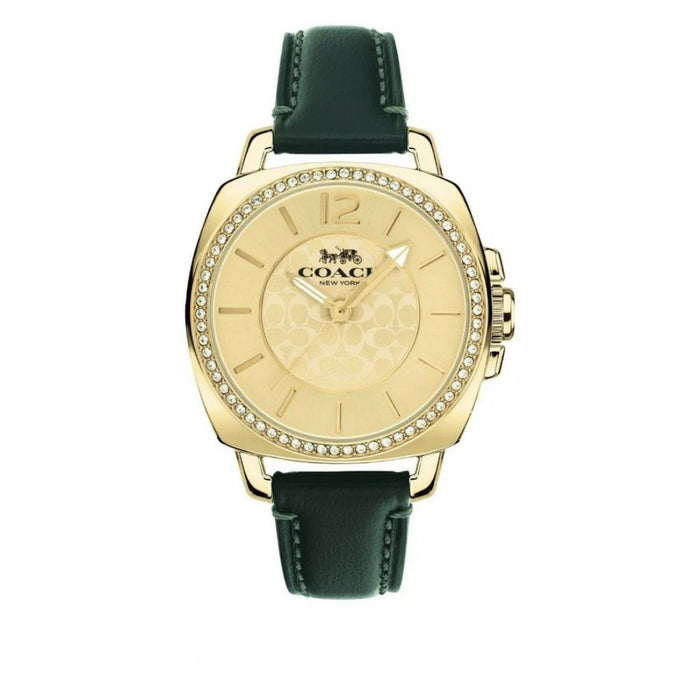 Coach Women’s Gold-Tone Crystal Bezel Watch with Green Leather Strap 14503982 - Authentic