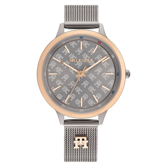 Tommy Hilfiger Women’s Monogram Grey Dial Watch with Silver Mesh Bracelet 1782587 - Authentic