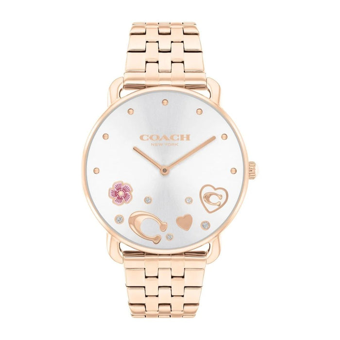 Coach New York Rose Gold Women’s Watch – White Dial with Floral & Heart Details 14504285 - Authentic