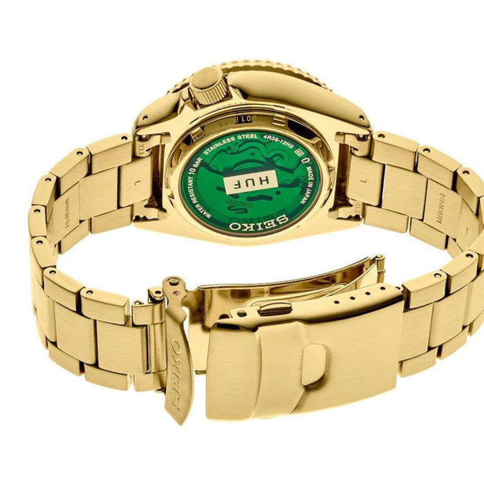 Seiko 5 Sports Automatic Gold Tone Green Dial Day-Date Watch SRPJ20 - Authentic