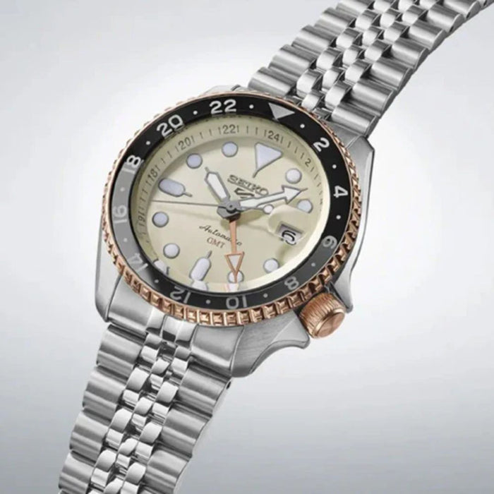 Seiko 5 Sports Automatic GMT Diver – Cream Dial Two-Tone Steel & Rose Gold SSK046K1 - Authentic