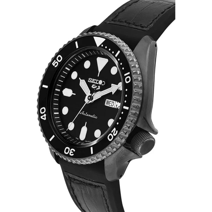 Seiko 5 Sports Automatic Diver Day-Date – Black Dial Leather Strap SRPD65K3 - Authentic