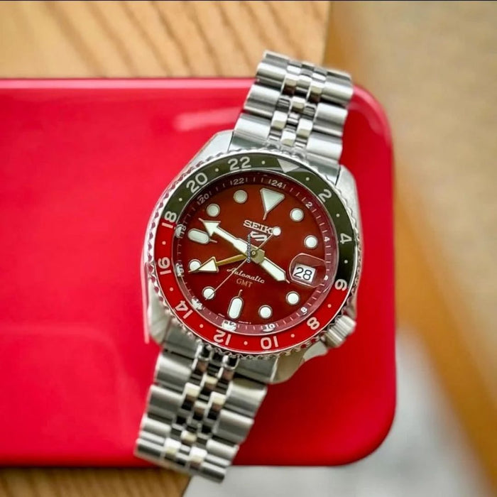 Seiko 5 Sports Automatic GMT Stainless Steel – Red & Black Bezel SSK031K1 - Authentic