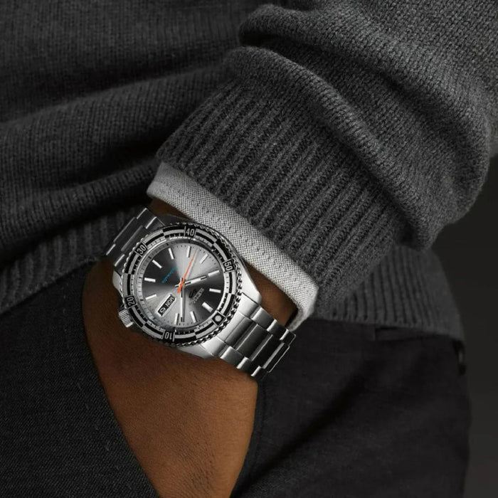 Seiko 5 Sports Automatic Grey Dial Stainless Steel Day-Date Watch - SRPK09K1 - Authentic