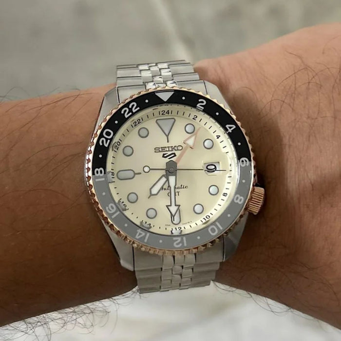 Seiko 5 Sports Automatic GMT Diver – Cream Dial Two-Tone Steel & Rose Gold SSK046K1 - Authentic